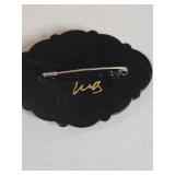 Hand Painted Black Floral Brooch