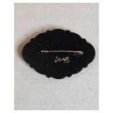 Hand Painted Black Floral Brooch