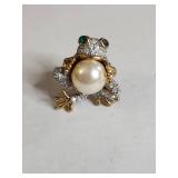 Animal Brooch Set - Pearl Frog, Golden Hummingbird & Bumble Bee