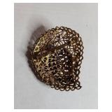 Gold Filigree Blue Rhinestone Brooch