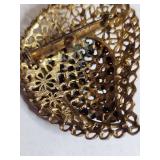 Gold Filigree Blue Rhinestone Brooch