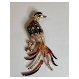 Decorative Peacock Brooch with Rhinestones - Needs repair