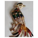 Decorative Peacock Brooch with Rhinestones - Needs repair
