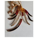 Decorative Peacock Brooch with Rhinestones - Needs repair