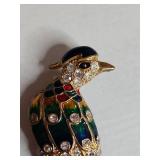 Decorative Peacock Brooch with Rhinestones - Needs repair