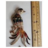 Decorative Peacock Brooch with Rhinestones - Needs repair