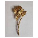 1950s Charel Gold Tone Rose with Thorns Brooch