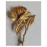 1950s Charel Gold Tone Rose with Thorns Brooch