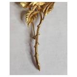 1950s Charel Gold Tone Rose with Thorns Brooch
