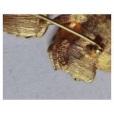 1950s Charel Gold Tone Rose with Thorns Brooch