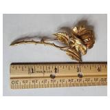 1950s Charel Gold Tone Rose with Thorns Brooch