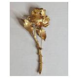 1950s Charel Gold Tone Rose with Thorns Brooch