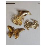 Sea Life & Butterfly Gold Tone Brooch Collection