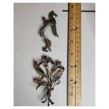 Silver-Tone Horse, Dog and Floral Pin Set