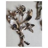 Silver-Tone Horse, Dog and Floral Pin Set