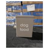 Navaris Dog Food Storage - Metal Container Bin for Pet Food with Portion Scoop for Storing Dry Food Biscuit Treats - Vintage Design Dog Food Bin - Retail: $32