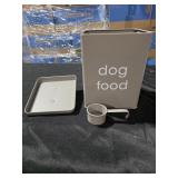 Navaris Dog Food Storage - Metal Container Bin for Pet Food with Portion Scoop for Storing Dry Food Biscuit Treats - Vintage Design Dog Food Bin - Retail: $32