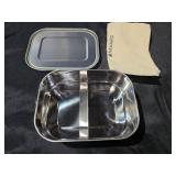 Navaris Stainless Steel Lunch Box - 47 oz (1400ml) Food Container with Divider, Silicone Seal Lid and Carry Bag - For Adults, Bento, Storage - Retail: $17