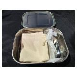 Navaris Stainless Steel Lunch Box - 47 oz (1400ml) Food Container with Divider, Silicone Seal Lid and Carry Bag - For Adults, Bento, Storage - Retail: $17