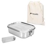 Navaris Stainless Steel Lunch Box - 47 oz (1400ml) Food Container with Divider, Silicone Seal Lid and Carry Bag - For Adults, Bento, Storage - Retail: $17