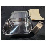 Navaris Stainless Steel Lunch Box - 47 oz (1400ml) Food Container with Divider, Silicone Seal Lid and Carry Bag - For Adults, Bento, Storage - Retail: $17