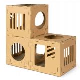 Navaris Modular Cardboard Cat House - DIY Corrugated Cardboard Configurable Play Tower Condo for Small Cats, Kittens, Rabbits - 3 Cubes - Retail: $21