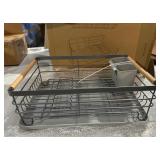 Navaris Dish Drainer Rack - Plate, Silverware, Pots and Pans Drying Rack for Kitchen with Beechwood Handles - Modern Retro Design Drip Tray - Gray - Retail: $56