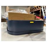 Navaris Raised Dog Food Bowls with Stand - Elevated Pet Bowl Feeding Station for Large, Medium, and Small Dogs - High 2 Bowl Feeder with Storage & Splash-Proof Feature - Navy Blue - Retail: $39