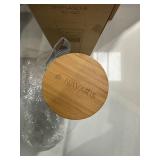 Navaris Glass Water Bottle with Tea Infuser - Double Walled Borosilicate Glass Travel Tumbler with Bamboo Lid and Non Slip Gray Neoprene Sleeve - 17oz - Retail: $25