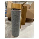Navaris Glass Water Bottle with Tea Infuser - Double Walled Borosilicate Glass Travel Tumbler with Bamboo Lid and Non Slip Gray Neoprene Sleeve - 17oz - Retail: $25