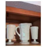 White Milk Glass Pedestal Drinking Set