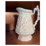 White MCM Ceramic Pitcher with Embossed Pattern