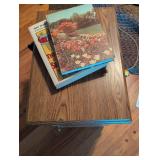 Side table/cabinet with magazine rack and pull out table. 1908 Sears Roebuck & Co. Garden Encyclopedia Book included.