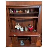 Wood Entertainment Center with Pull-Out Shelf and contents