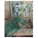 Turquoise Wicker Sewing Box with contents