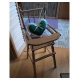 Traditional Wooden Doll Chair with Green Heart Pillow