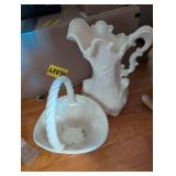 White Ceramic Twisted Easter Basket and Large Pitcher