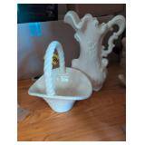 White Ceramic Twisted Easter Basket and Large Pitcher