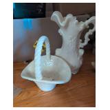 White Ceramic Twisted Easter Basket and Large Pitcher