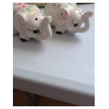 Floral Decorated Ceramic Elephant Salt and Pepper Shakers