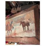 Western Horse Riders Oil Painting on Wood Panel