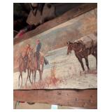 Western Horse Riders Oil Painting on Wood Panel