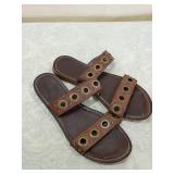 Brown Leather Sandals with Brass Grommets size 10m Brown Leather Sandals with Brass Grommets size 10m