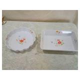 Floral Porcelain Serving Set - Round Quiche Dish and Square Platter Floral Porcelain Serving Set - Round Quiche Dish and Square Platter