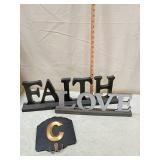 Faith Love Word Signs with Decorative Letter C Hook Faith Love Word Signs with Decorative Letter C Hook