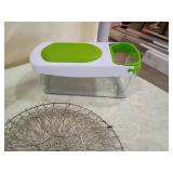 Manual Food Chopper with Red Base, steamer, wine bottle opener, glass dispenser, and vegetable chopper Manual Food Chopper with Red Base, steamer, wine bottle opener, glass dispenser, and vegetable chopper