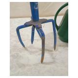 Garden Tool Set - Blue Cultivator 40 inches tall and Green Watering Can Garden Tool Set - Blue Cultivator 40 inches tall and Green Watering Can