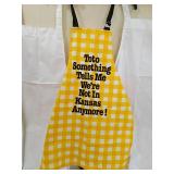Wizard of Oz Yellow Gingham Apron with Quote and two white aprons Wizard of Oz Yellow Gingham Apron with Quote and two white aprons