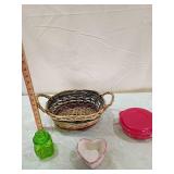 Kitchen Decor Collection - Woven Basket, Green Glass Jar, Heart Dish & Red Container Kitchen Decor Collection - Woven Basket, Green Glass Jar, Heart Dish & Red Container