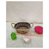 Kitchen Decor Collection - Woven Basket, Green Glass Jar, Heart Dish & Red Container Kitchen Decor Collection - Woven Basket, Green Glass Jar, Heart Dish & Red Container